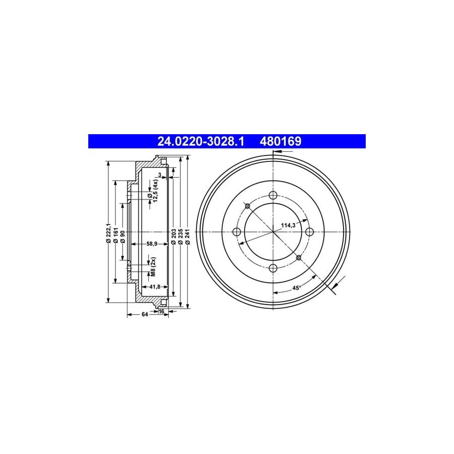 ATE 24.0220-3028.1 Brake Drum