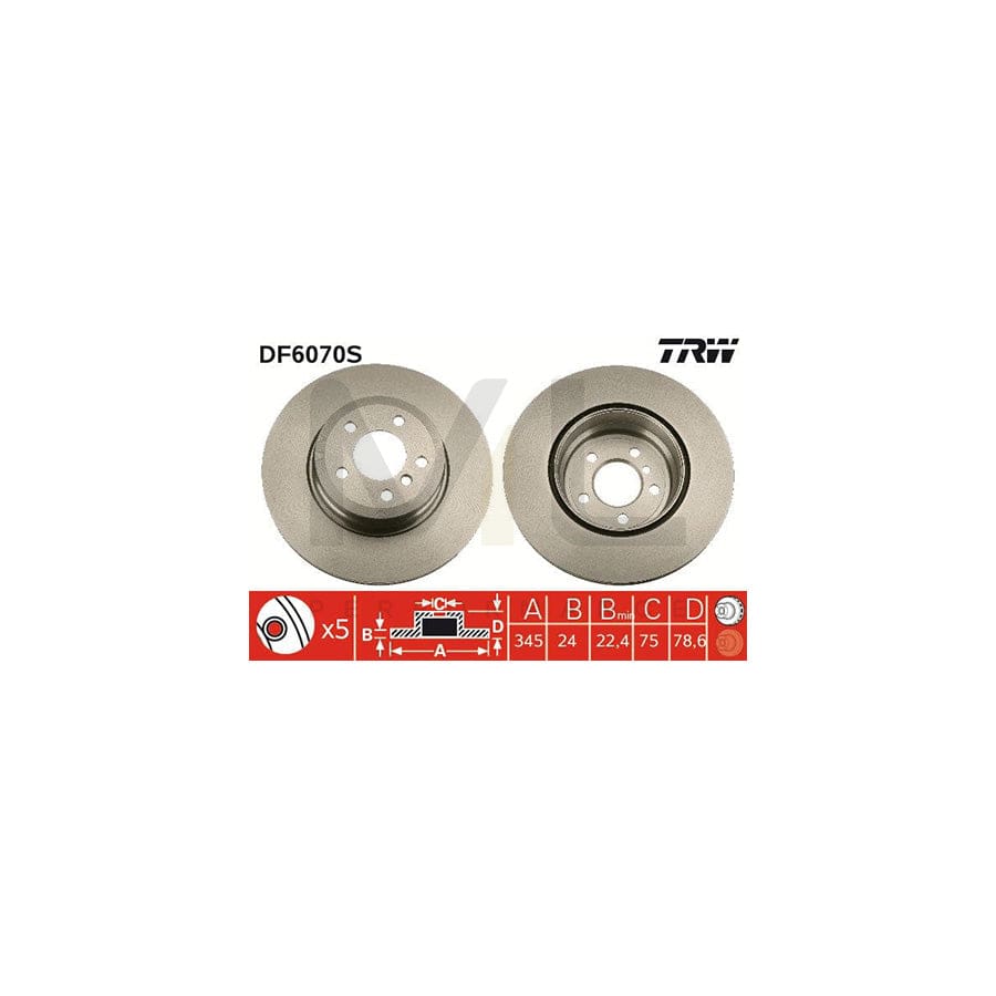 TRW DF6070S Brake Disc Vented, Painted, High-carbon | ML Performance Car Parts