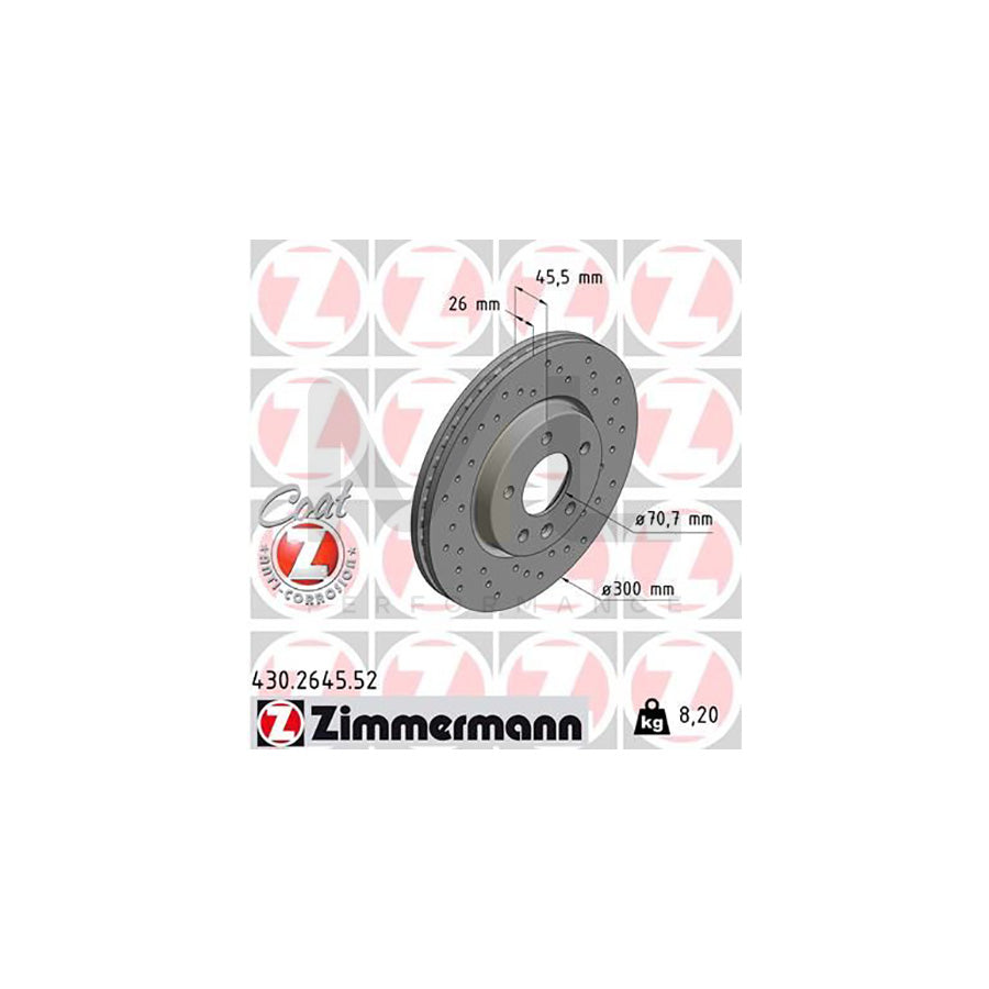 ZIMMERMANN 430.2645.52 Brake Disc Internally Vented, Perforated, Coated, High-carbon  - 1 piece