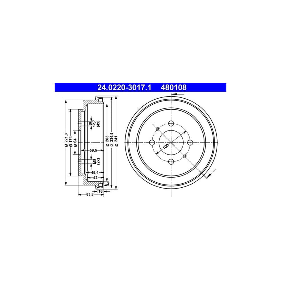 ATE 24.0220-3017.1 Brake Drum