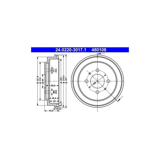 ATE 24.0220-3017.1 Brake Drum