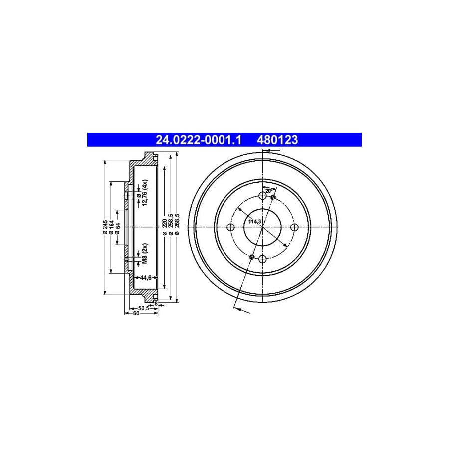 ATE 24.0222-0001.1 Brake Drum for Honda Accord