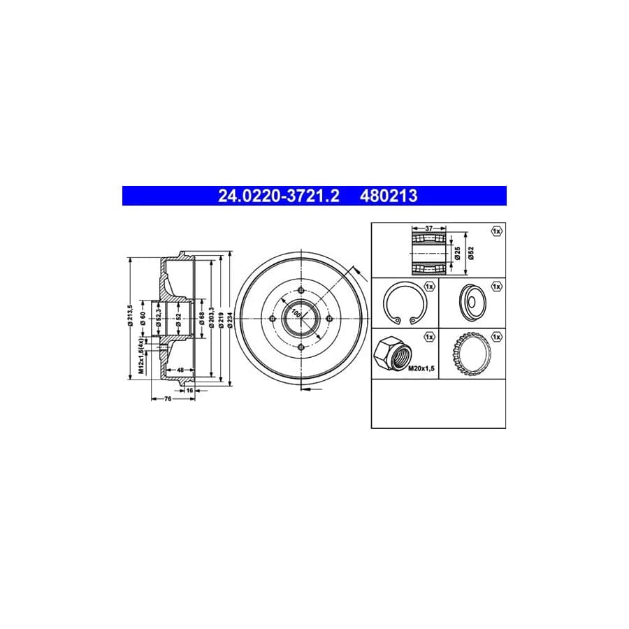 ATE 24.0220-3721.2 Brake Drum