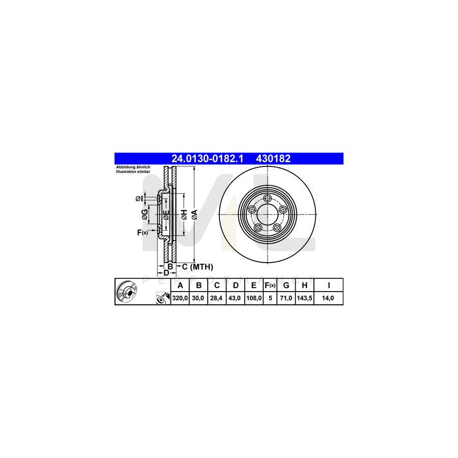 ATE 24.0130-0182.1 Brake Disc Vented, Coated  - 1 piece