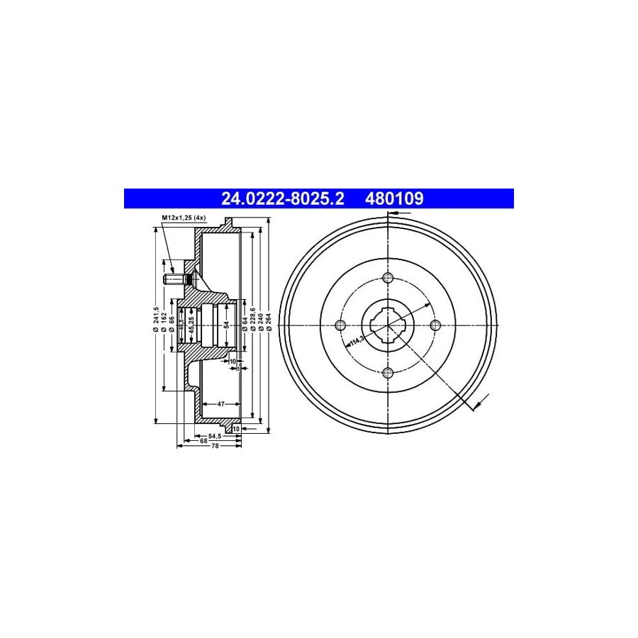 ATE 24.0222-8025.2 Brake Drum for Nissan Bluebird