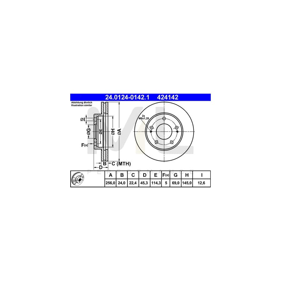 ATE 24.0124-0142.1 Brake Disc for MITSUBISHI ECLIPSE Vented  - 1 piece
