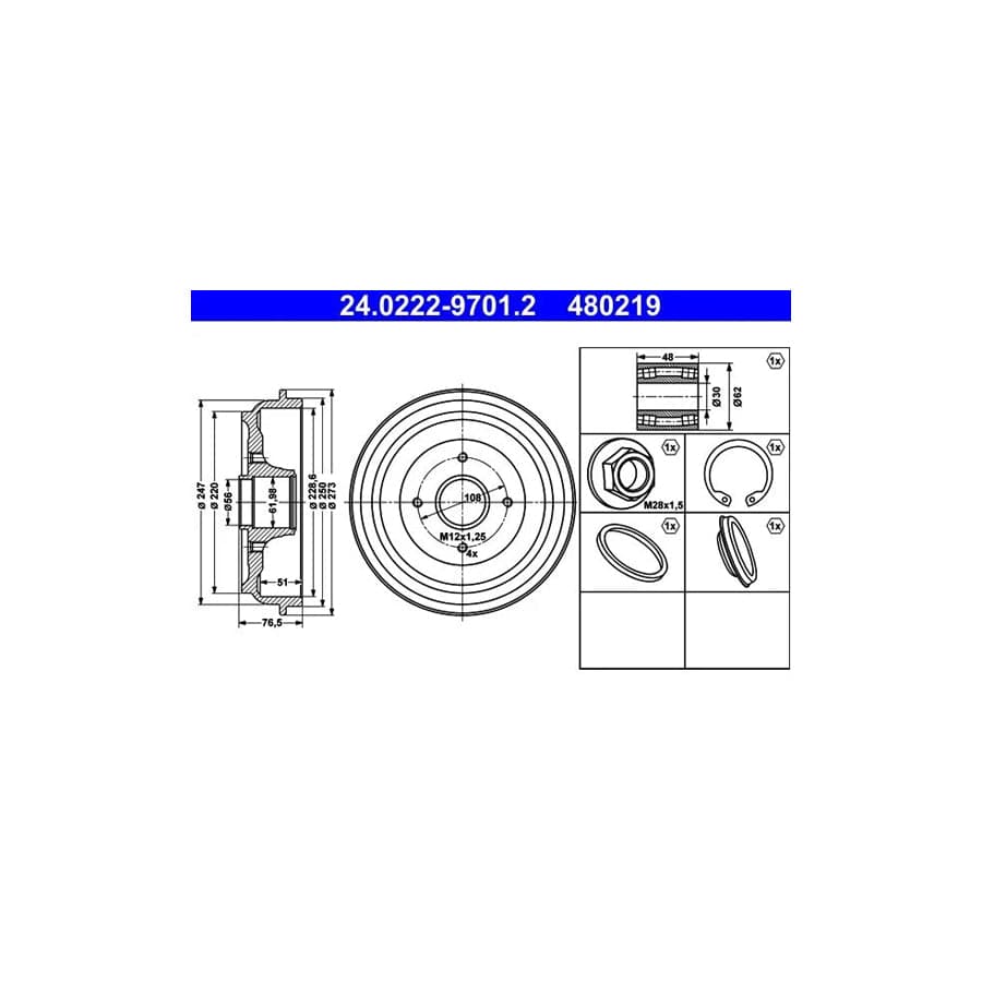 ATE 24.0222-9701.2 Brake Drum