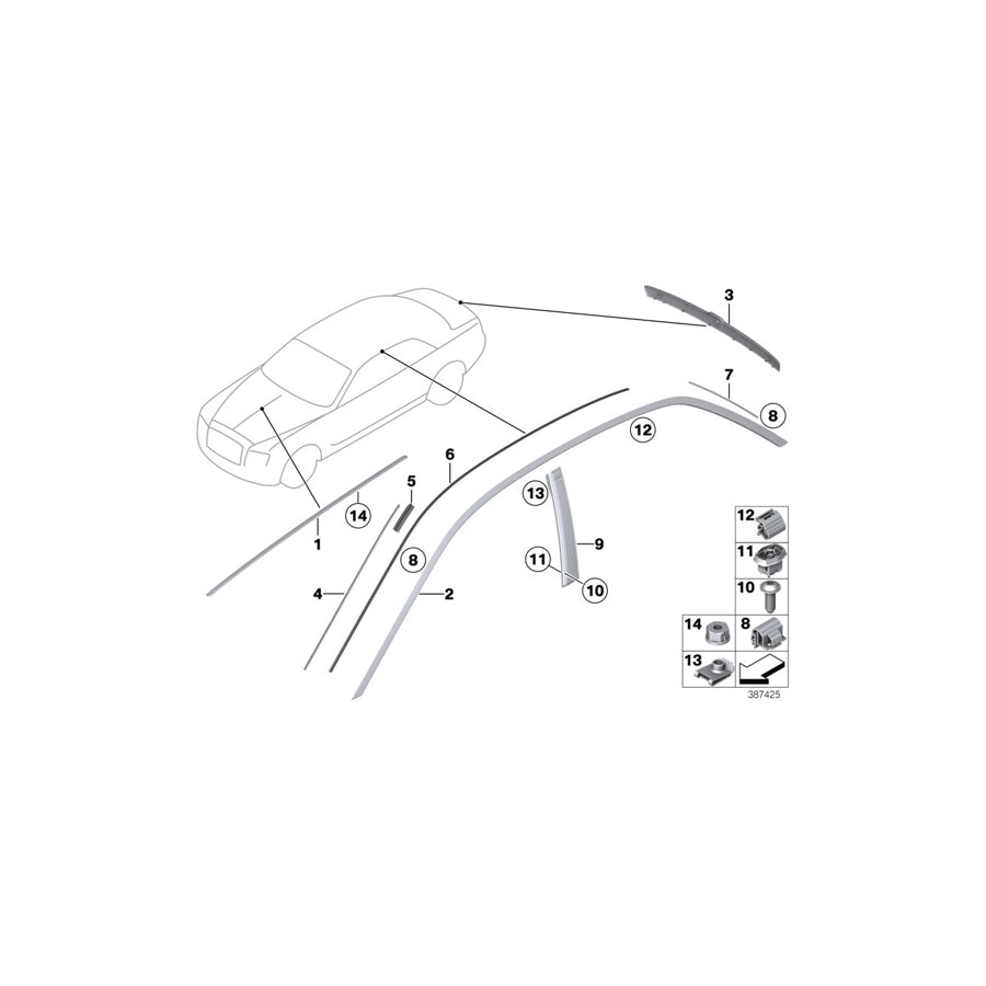Genuine BMW 51137210628 RR4 Clip, Moulding, Side Frame (Inc. Ghost) | ML Performance UK Car Parts