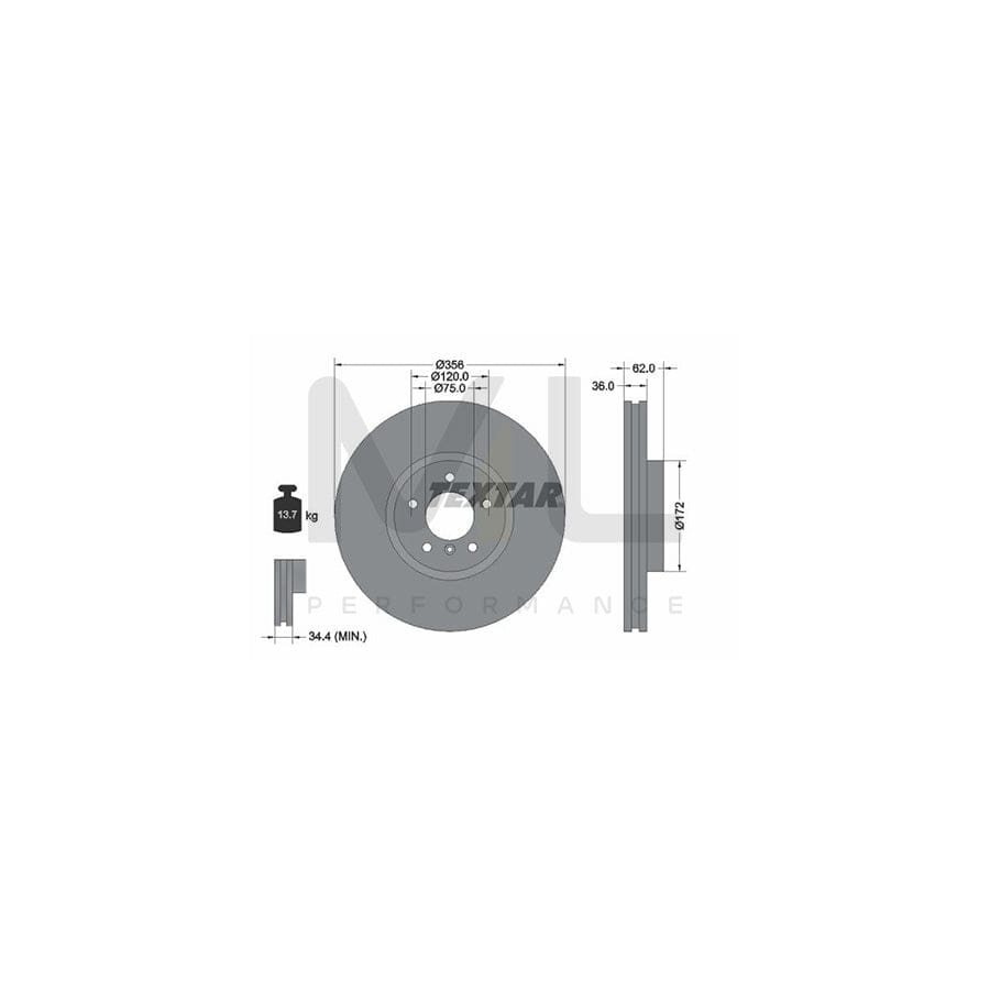 TEXTAR PRO 92146203 Brake Disc for BMW X5 (E53) Internally Vented, Coated, without wheel hub, without wheel studs | ML Performance Car Parts