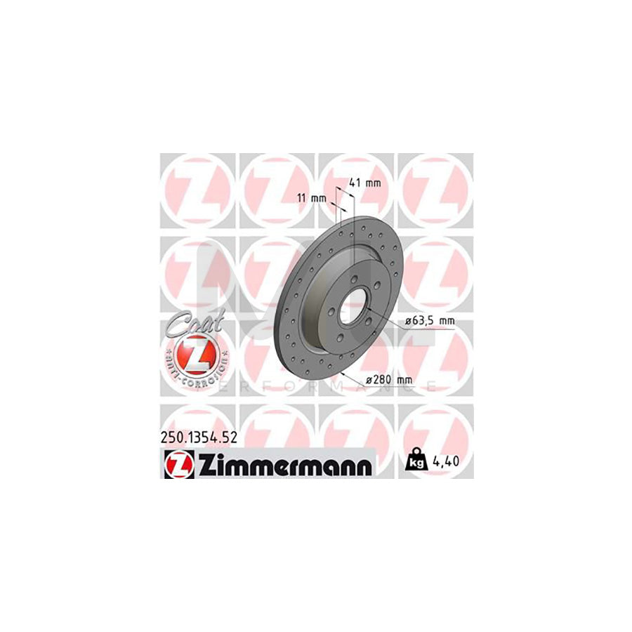 ZIMMERMANN 250.1354.52 Brake Disc Perforated, Solid, Coated  - 1 piece