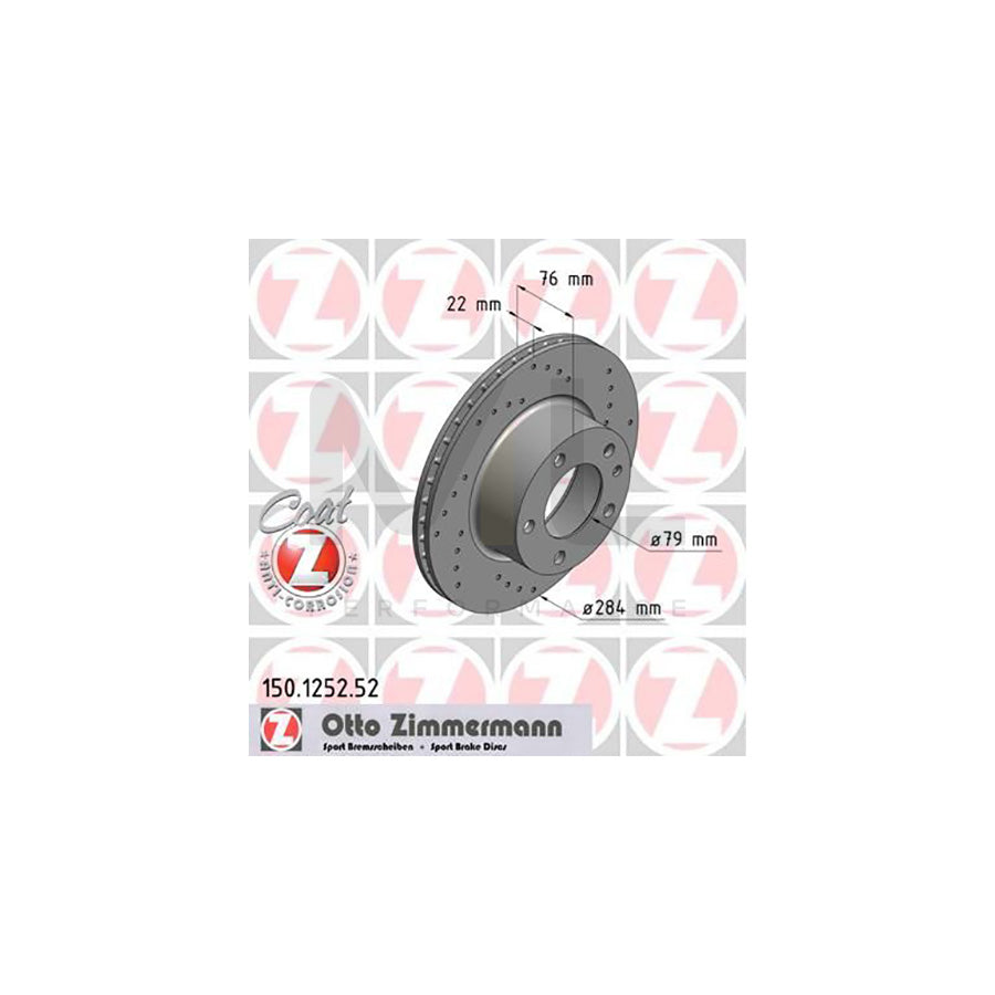 ZIMMERMANN SPORT COAT Z 150.1252.52 Brake Disc for BMW 5 Saloon (E28) Internally Vented, Perforated, Coated  - 1 piece