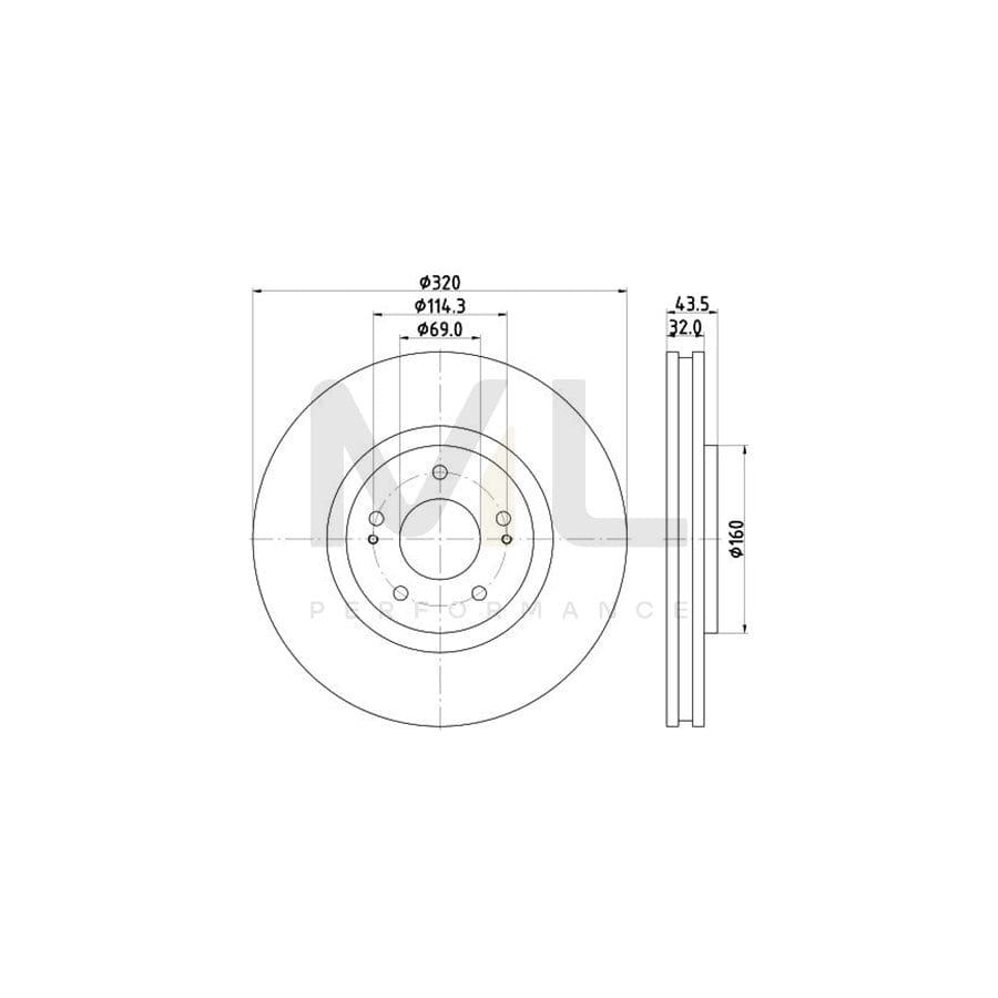 HELLA PRO 8DD 355 114-841 Brake Disc for MITSUBISHI LANCER Internally Vented, Coated, without wheel hub, without wheel studs