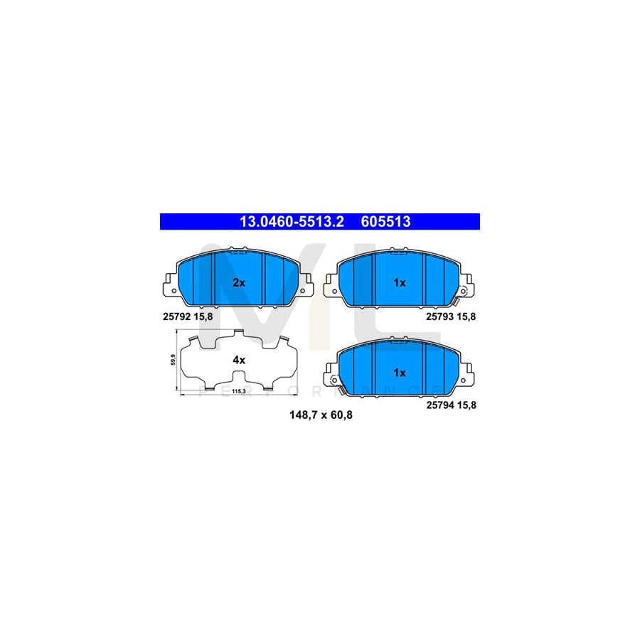 ATE 13.0460-5513.2 Brake pad set for HONDA HR-V II (RU) with acoustic wear warning, with anti-squeak plate