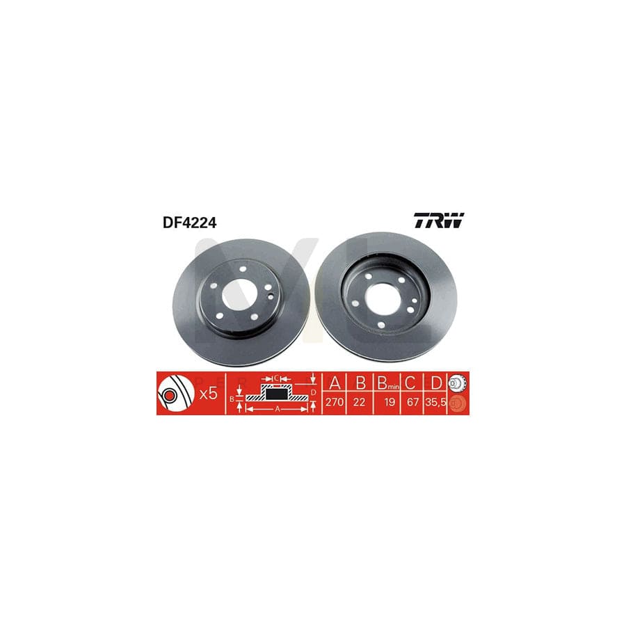 TRW DF4224 Brake Disc suitable for MERCEDES-BENZ Vaneo (W414) Vented, Painted | ML Performance Car Parts
