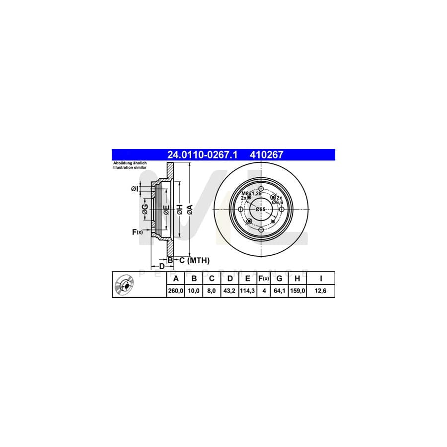 ATE 24.0110-0267.1 Brake Disc for HONDA Prelude IV (BB) Solid  - 1 piece