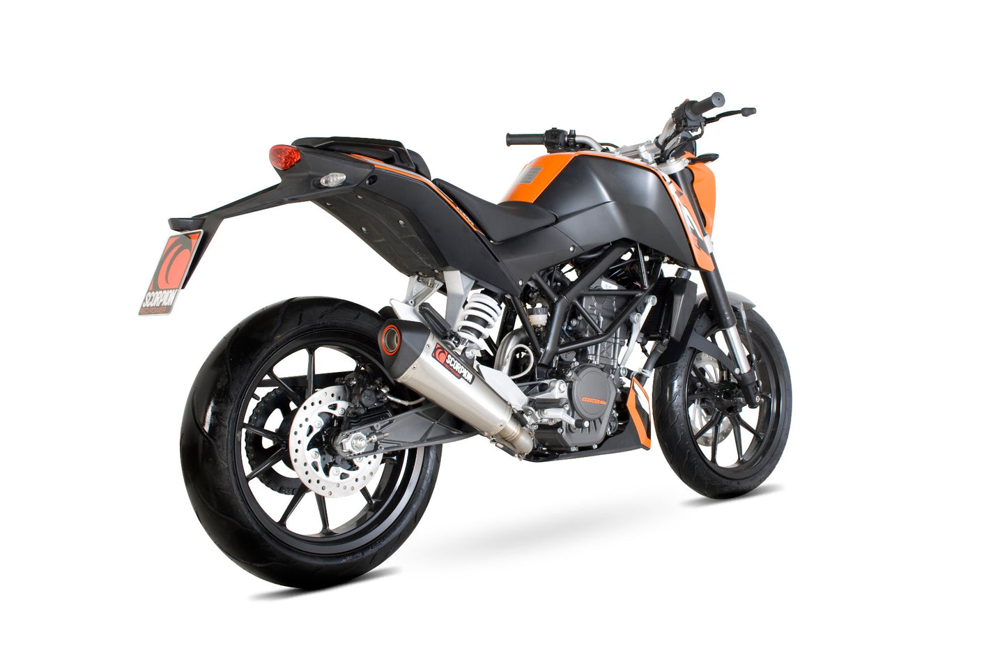Scorpion RKT72SEO KTM Serket Taper Slip-On - Brushed Stainless Steel Sleeve (125 Duke / 200 Duke) | ML Performance US US