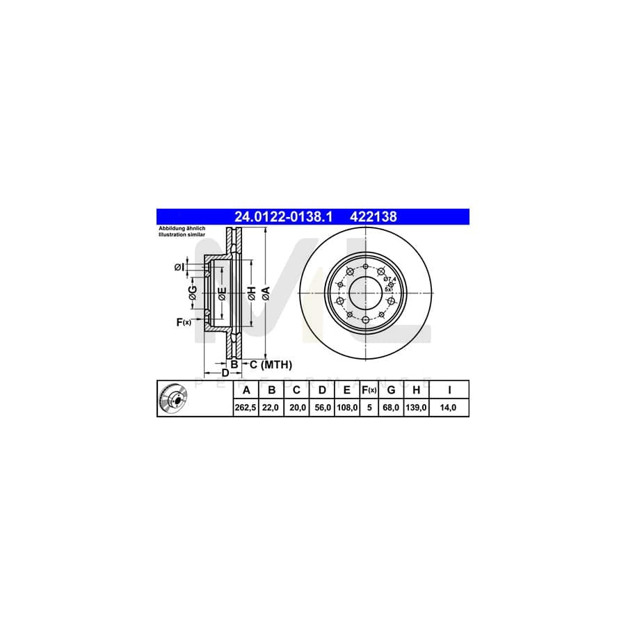 ATE 24.0122-0138.1 Brake Disc for VOLVO 740 Vented  - 1 piece