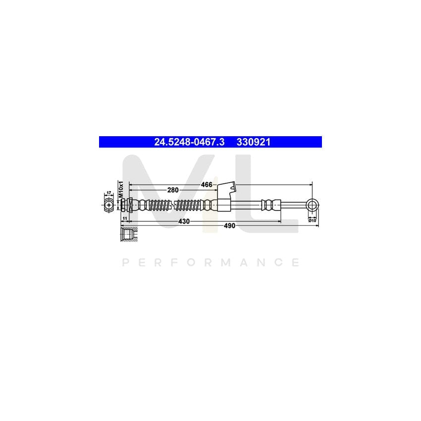 ATE 24.5248-0467.3 Brake Hose for HYUNDAI Getz (TB) 466mm, M10x1