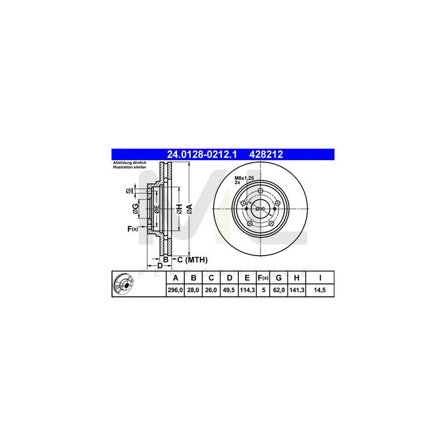 ATE 24.0128-0212.1 Brake Disc Vented  - 1 piece