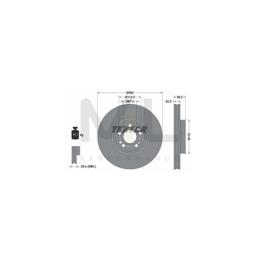 TEXTAR 92307105 Brake Disc suitable for MERCEDES-BENZ GLE (W167) Internally Vented, Coated, High-carbon, without wheel hub, without wheel studs | ML Performance Car Parts