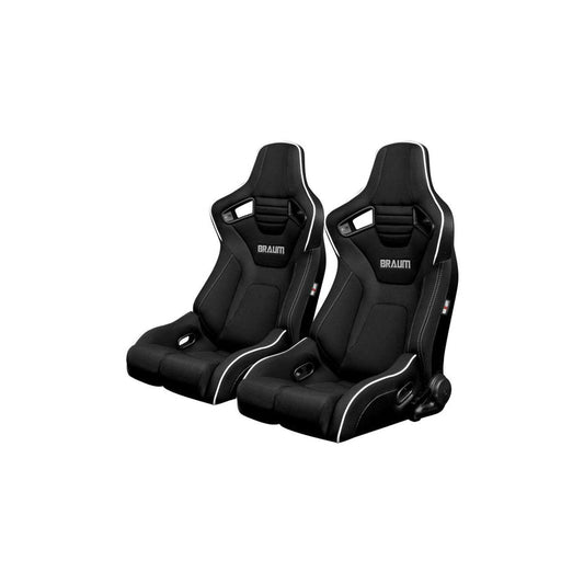 BRAUM Elite-R Series Racing Seats ( Black Cloth - White Piping ) – Pair