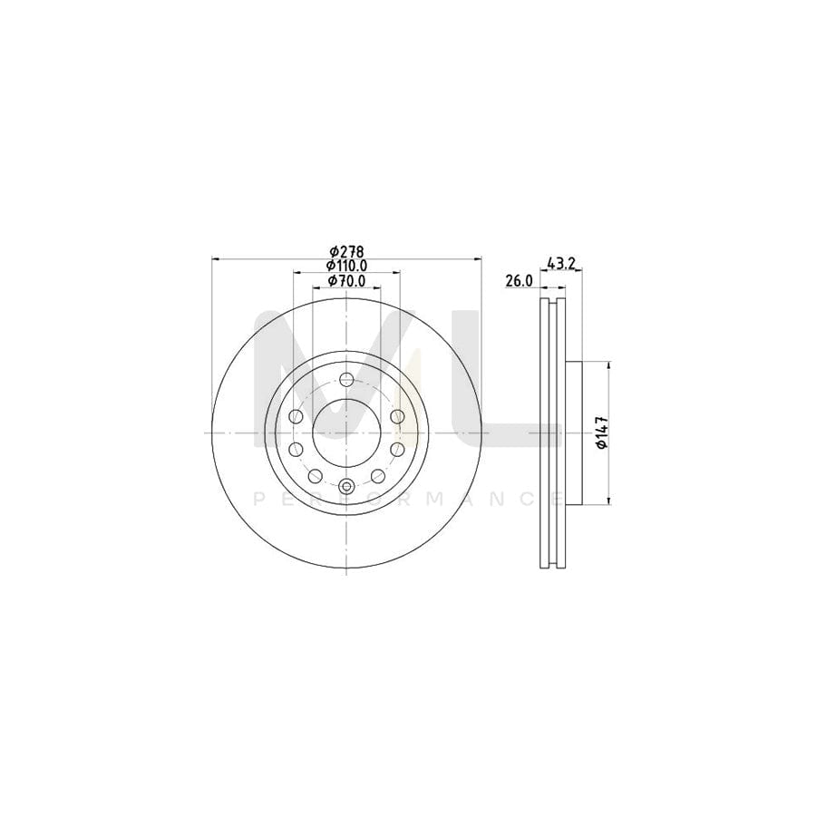 HELLA 8DD 355 113-611 Brake Disc for OPEL Corsa D Hatchback (S07) Internally Vented, without wheel hub, without wheel studs