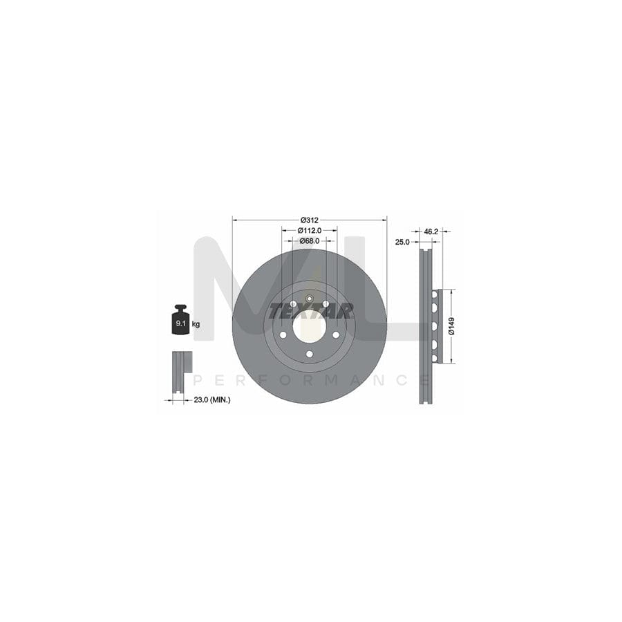 TEXTAR 92106100 Brake Disc Externally Vented, without wheel hub, without wheel studs | ML Performance Car Parts