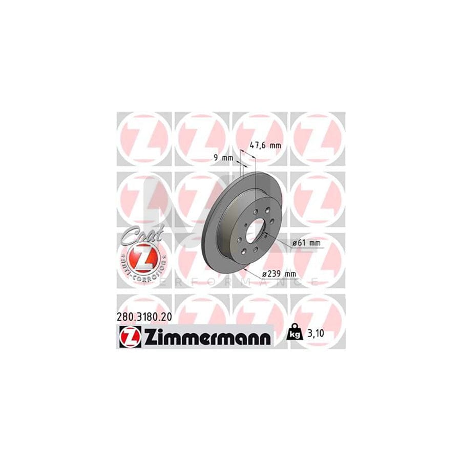 ZIMMERMANN COAT Z 280.3180.20 Brake Disc Solid, Coated  - 1 piece