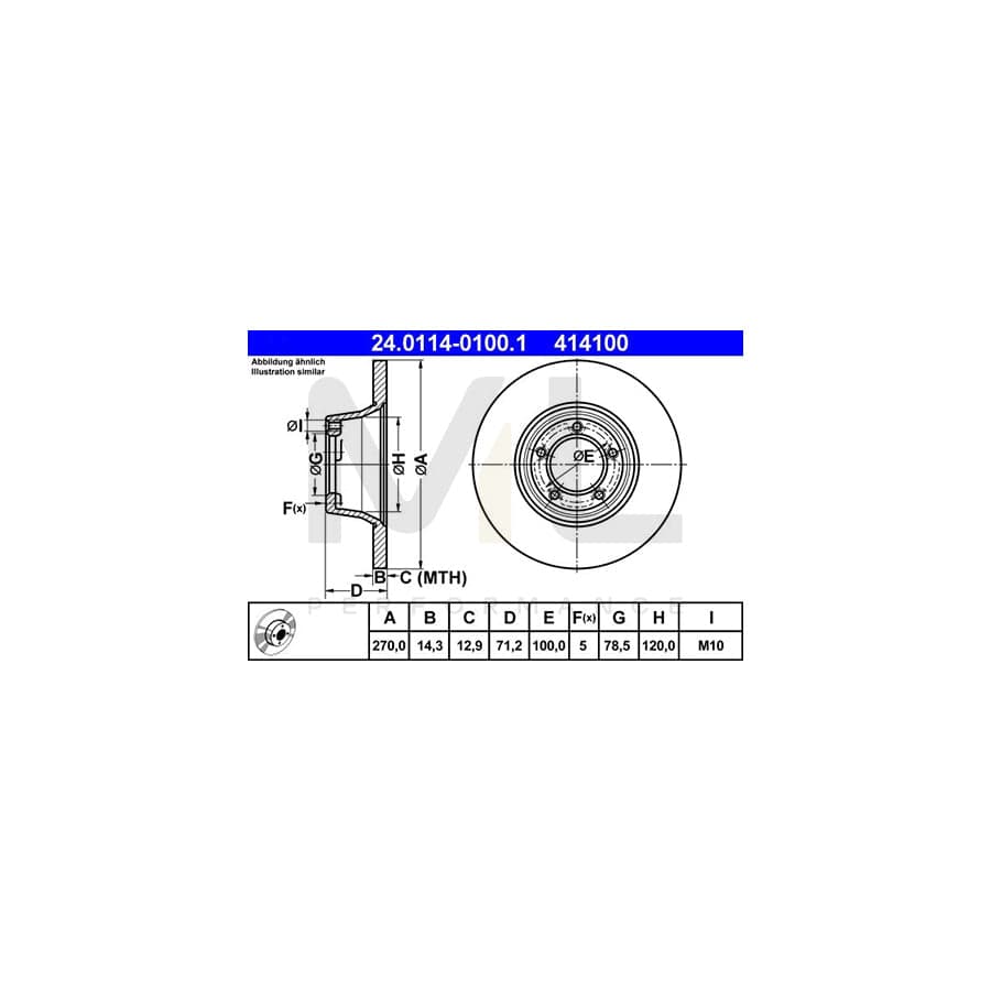 ATE 24.0114-0100.1 Brake Disc for FORD TRANSIT Solid  - 1 piece