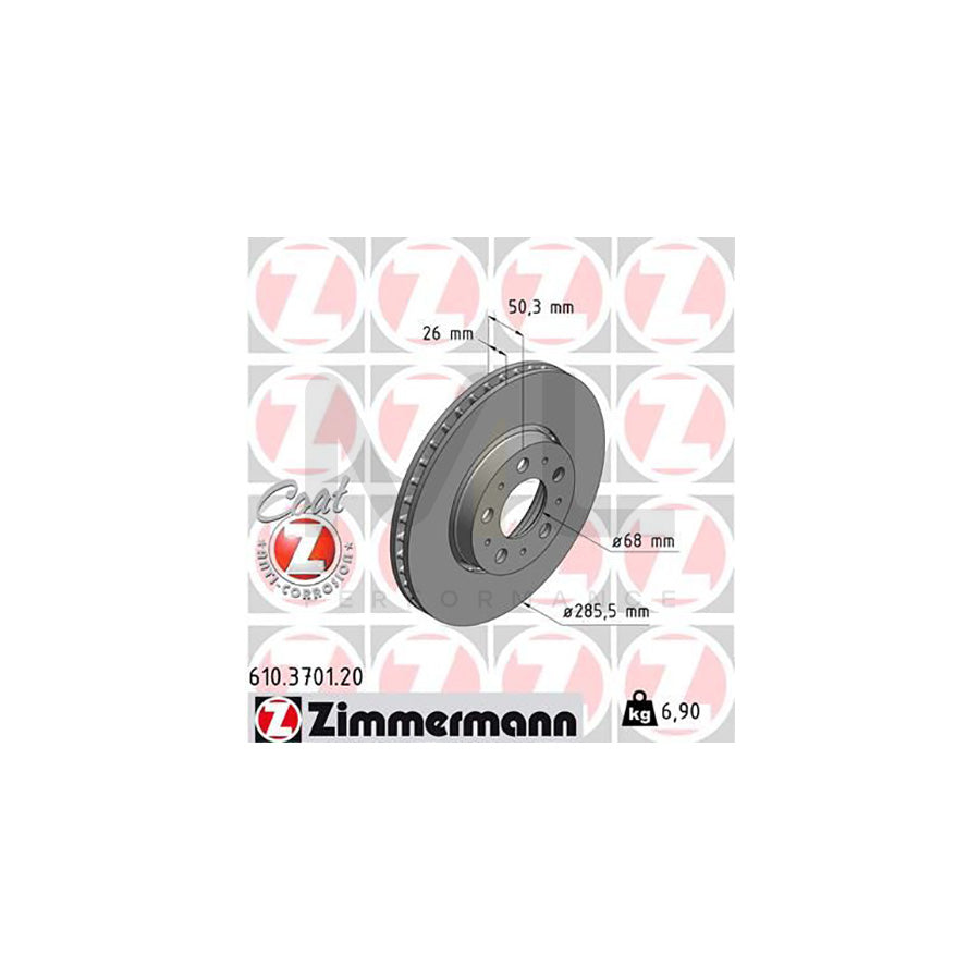 ZIMMERMANN COAT Z 610.3701.20 Brake Disc Externally Vented, Coated  - 1 piece