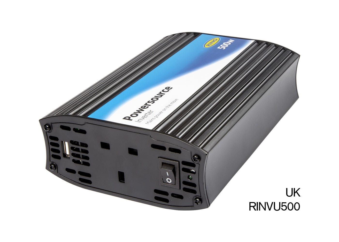 RING RINVU500 12V DC to 240V AC, 500W PowerSource inverter With 2.1A USB - Single Socket