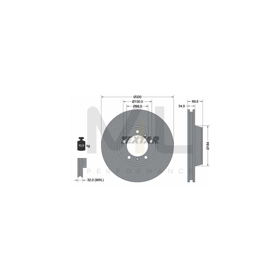 TEXTAR 92149900 Brake Disc Internally Vented, Perforated, without wheel hub, without wheel studs | ML Performance Car Parts