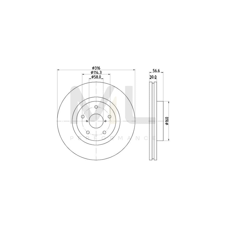 HELLA PRO 8DD 355 116-361 Brake Disc Internally Vented, Coated, without wheel hub, without wheel studs