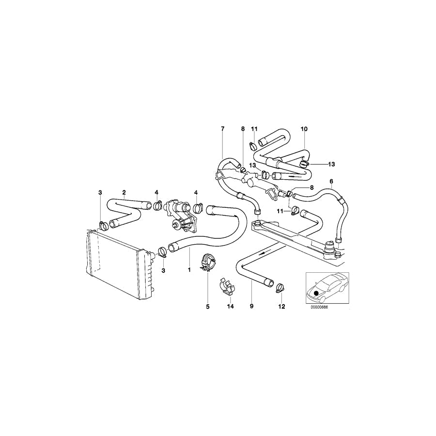 Genuine BMW 11531741406 E34 E32 Water Hose (Inc. 730iL, 730i & 530i) | ML Performance US Car Parts