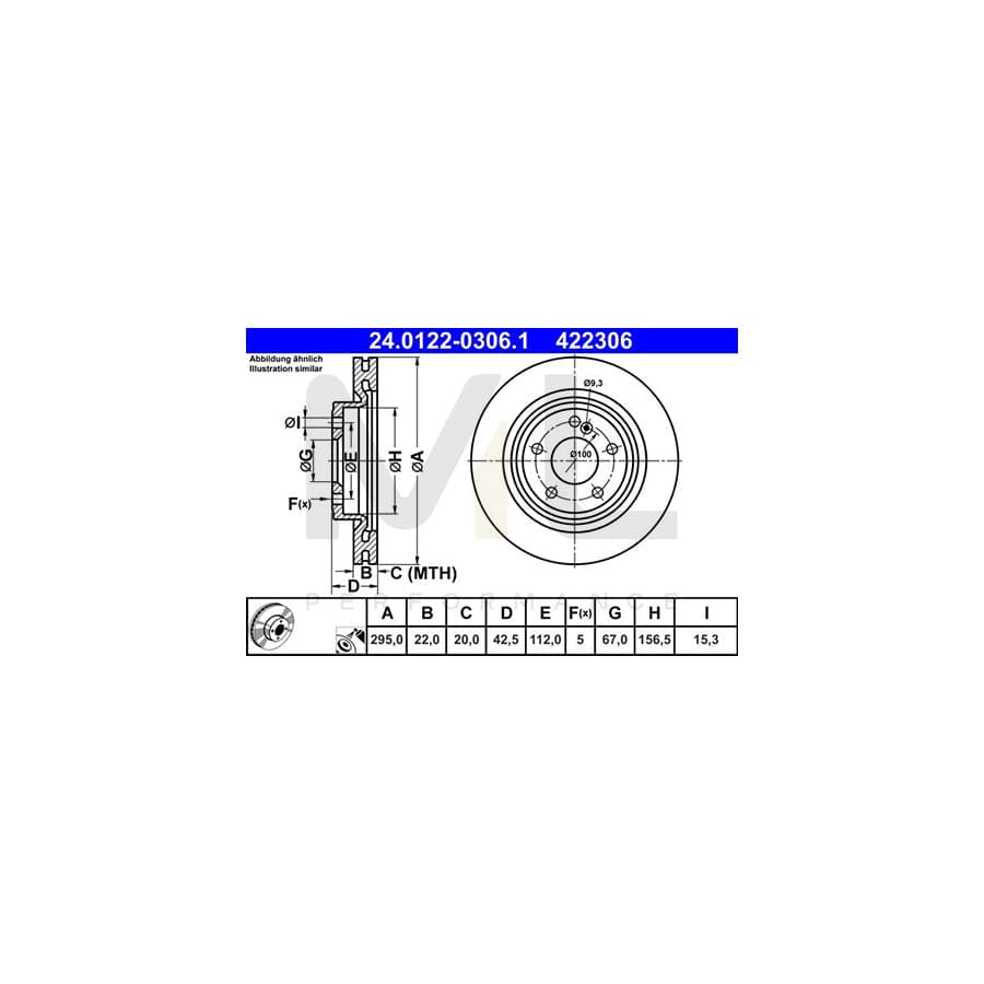ATE 24.0122-0306.1 Brake Disc Vented, Coated, High-carbon  - 1 piece