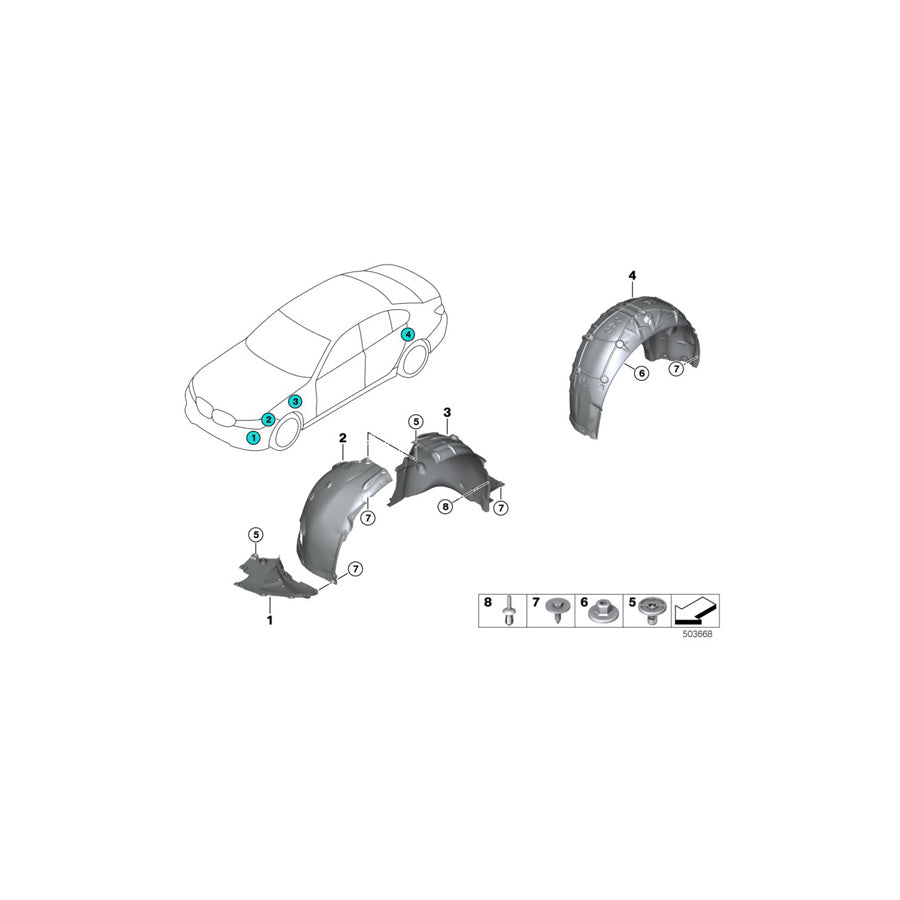 Genuine BMW 51717315730 G20 G21 Wheel Arch Cover, Front Section, Rgt Frt (Inc. 330i, 320d & 330e) | ML Performance US Car Parts
