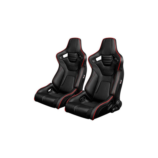 BRAUM Elite-R Series Racing Seats ( Black Leatherette - Red Piping ) – Pair
