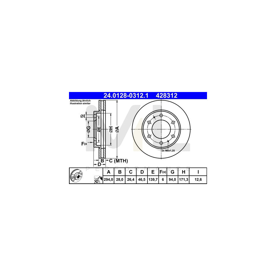 ATE 24.0128-0312.1 Brake Disc Vented, Coated  - 1 piece