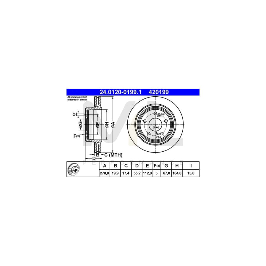 ATE 24.0120-0199.1 Brake Disc Vented, Alloyed / High-carbon  - 1 piece