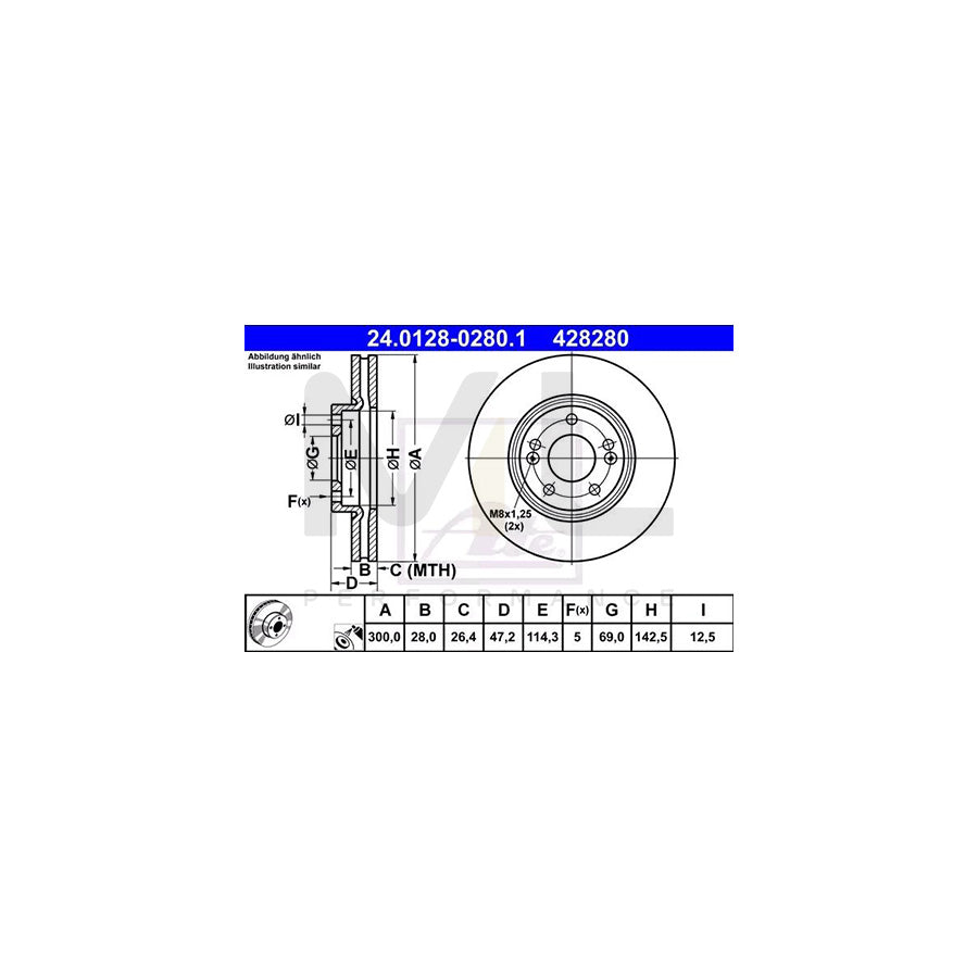 ATE 24.0128-0280.1 Brake Disc for KIA Sportage II (JE, KM) Vented, Coated, Alloyed / High-carbon  - 1 piece