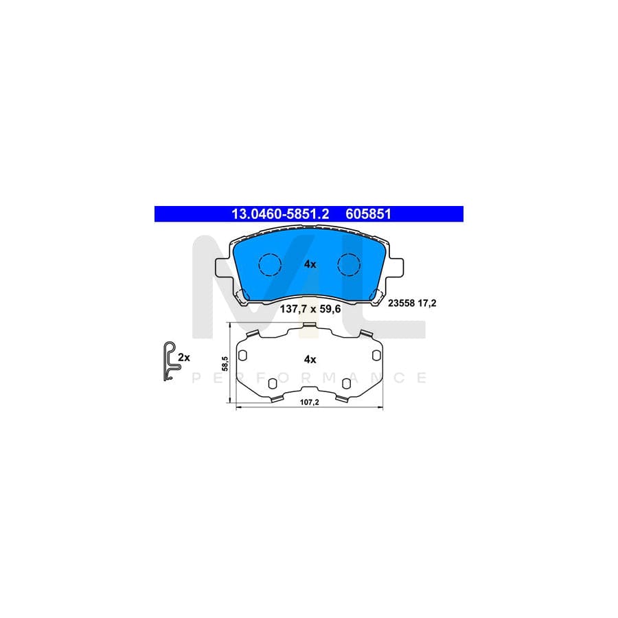 ATE 13.0460-5851.2 Brake pad set with acoustic wear warning, with anti-squeak plate