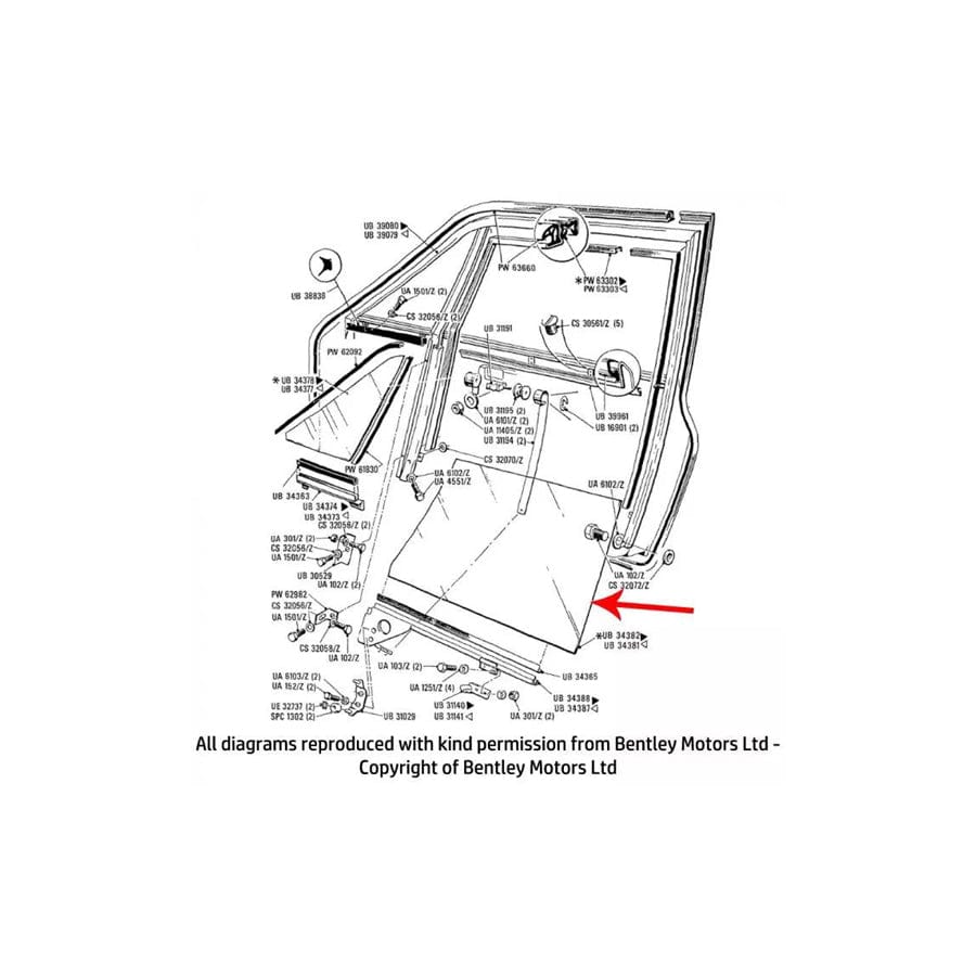 GENUINE Rolls-Royce UB34381 LEFT HAND FRONT DROP GLASS (sundym)