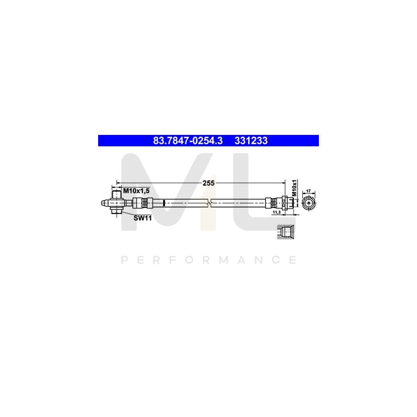 ATE 83.7847-0254.3 Brake Hose 255mm, M10x1