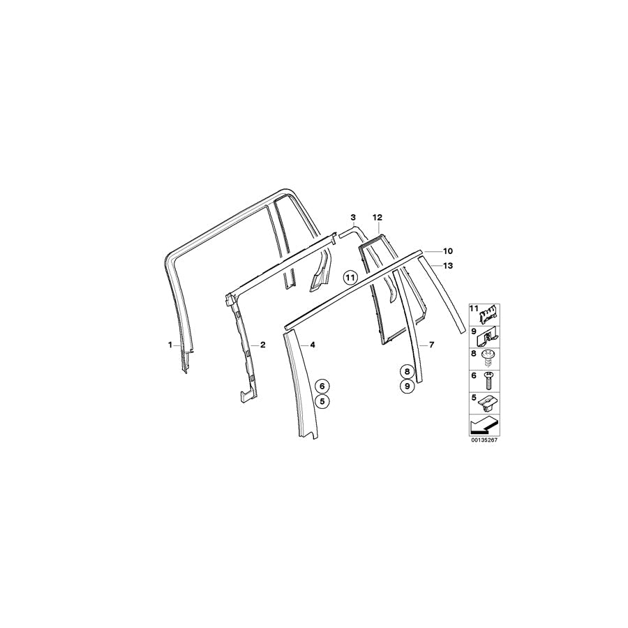 Genuine BMW 51357044178 E61 Cover, Window Frame, Door Rear Right (Inc. 535xi, M5 & 530xi) | ML Performance US Car Parts