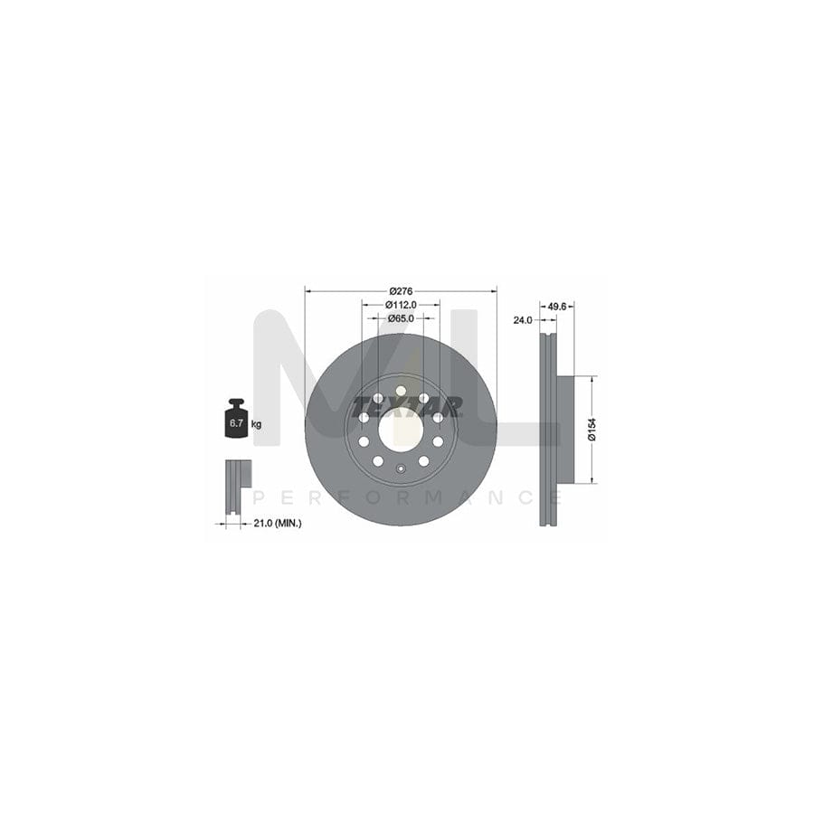 TEXTAR PRO 92271903 Brake Disc Internally Vented, Coated, without wheel hub, without wheel studs | ML Performance Car Parts