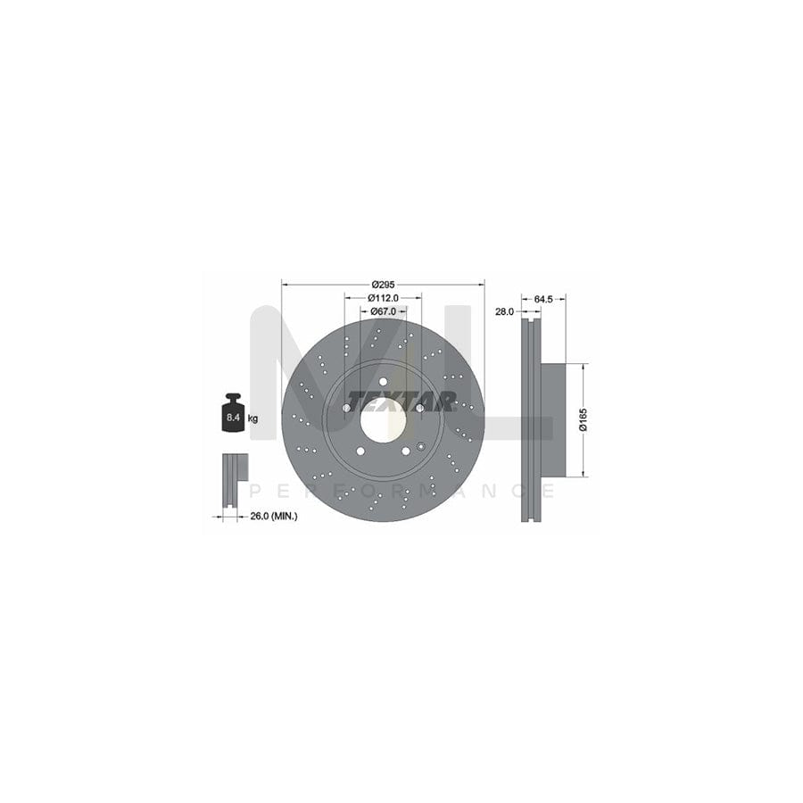 TEXTAR 92165000 Brake Disc Internally Vented, Perforated, without wheel hub, without wheel studs | ML Performance Car Parts