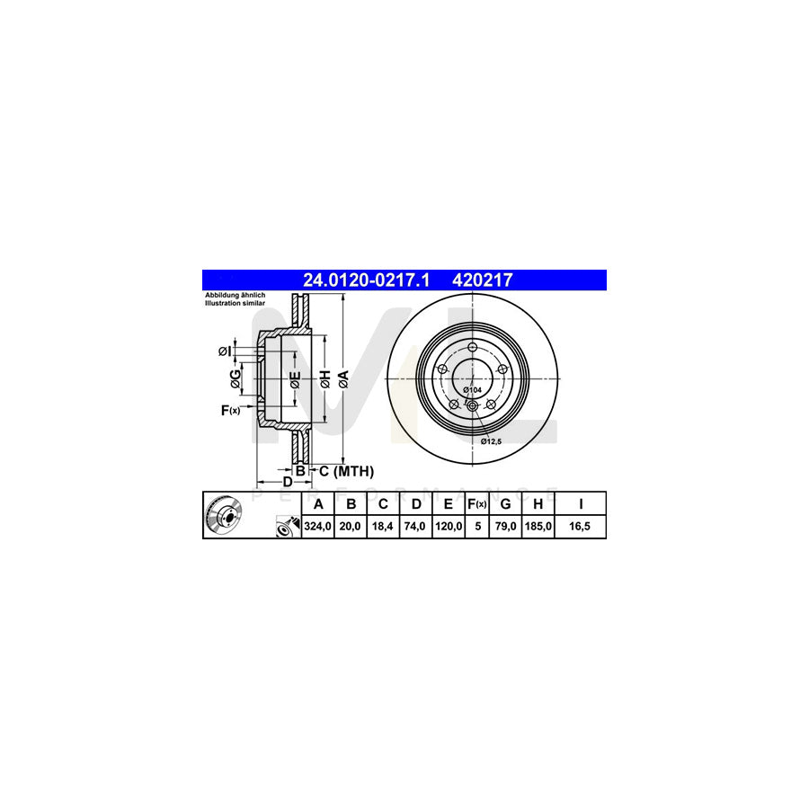 ATE 24.0120-0217.1 Brake Disc for BMW 7 (E65, E66, E67) Vented, Coated, High-carbon  - 1 piece
