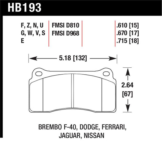 Hawk Performance Hawk 03-06/08-09 Dodge Viper / 88-92 Ferrari F40 / 95-97 F50 DTC-60 Race Brembo Brake Pads