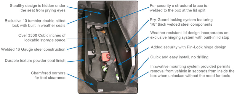 Tuffy Products Tuffy Chevrolet Silverado & Gmc Sierra Underseat Lockbox Full Length W/ Keyed Lock For