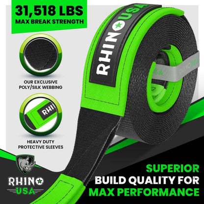 Rhino USA Recovery Tow Strap 3Inx20Ft (Black)